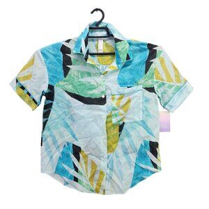 Womens  Stars Above Blue Simply Cool Pajama Shirt Short Sleeve Button Up Size XS